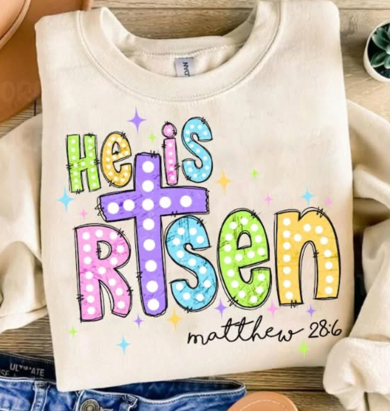 He Is Risen Cross Tan sweatshirt